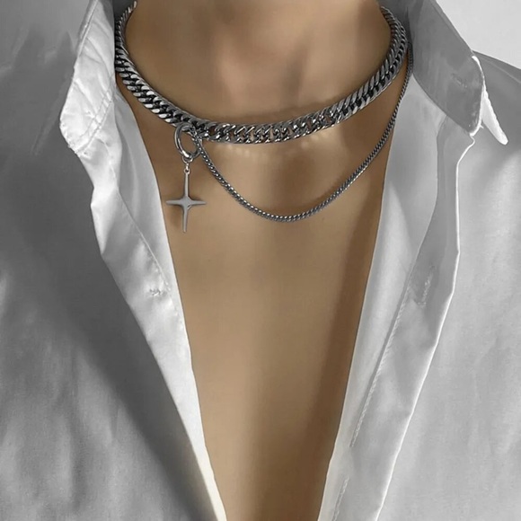 Stainless Steel Cuban Chain with Cross Pendant for Men - Picture 5 of 9